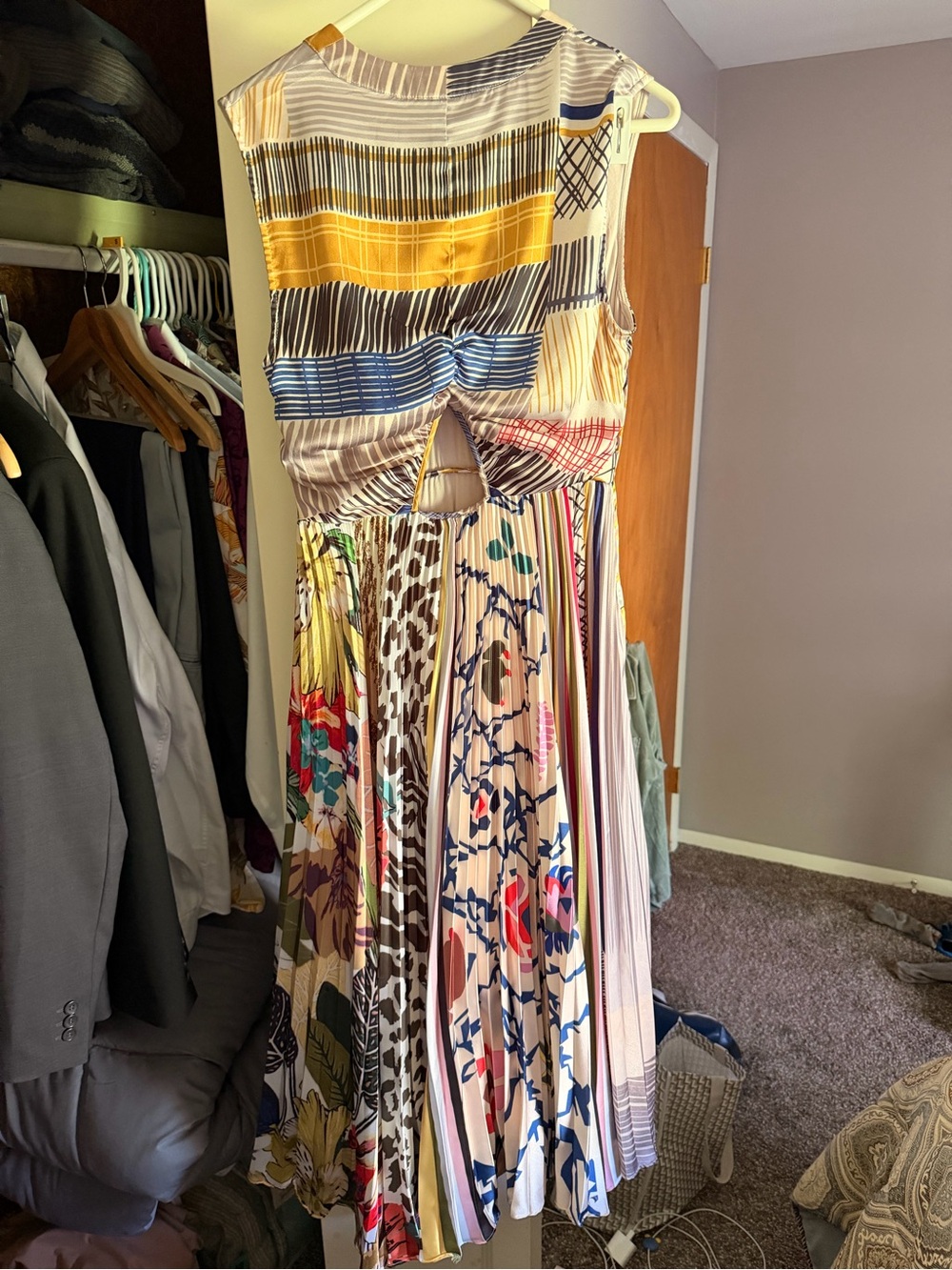 Anthropologie Geisha Designs Jacinta boho colorful pleated midi dress Small - Picture 6 of 14